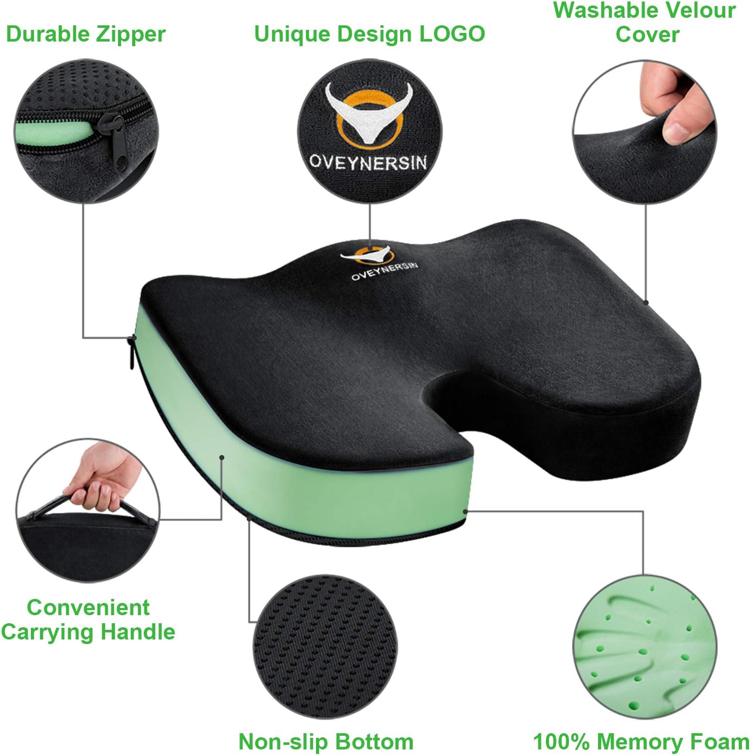 OVEYNERSIN Seat Cushion & Lumbar Support Pillow Set - Comfortable Memory Foam Seat Pad Set - Relieves Back, Hip, Tailbone, Sciatica Pain - for Office Chair, Car Seat, Desk Chair : Office Products