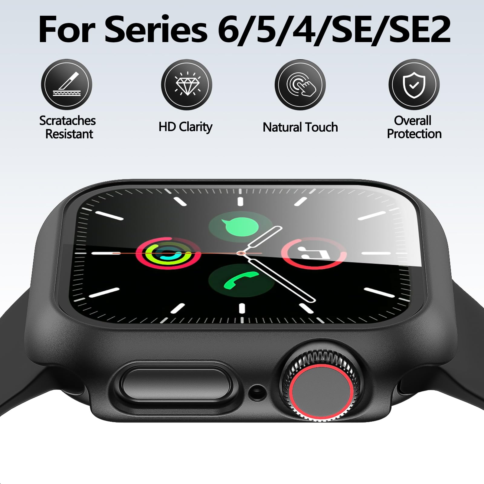Case for Apple Watch Screen Protector SE 3(2025)/SE 2/SE/Series 4 5 6 44mm Built-in HD Tempered Glass | Slim Guard Bumper | Full Coverage Protective | Hard PC Face Cover Compatible iWatch