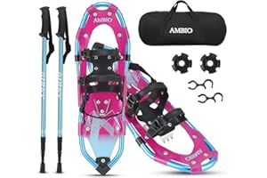 AMBIO Snowshoes for Kids, Light Weight Aluminum Snow Shoes with Trekking Poles, Leg Gaiters and Carrying Tote Bag