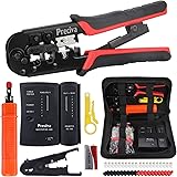 RJ45 Crimper Tool Kit, Preciva Cat5 Cat5e Ethernet Crimping Tool Set with One Network Cable Tester, 20PCS RJ45 Connectors, On