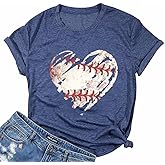 Baseball Shirts Women Baseball Mom Tshirt Baseball Heart Graphic Tee Game Day Gifts Funny Short Sleeve Tops
