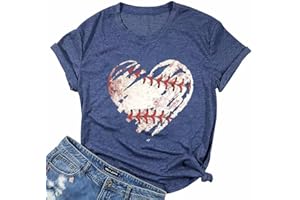 LOTUCY Baseball Shirts Women Baseball Mom Tshirt Baseball Heart Graphic Tee Game Day Gifts Funny Short Sleeve Tops