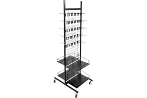 Brybelly Rolling Retail Display Merchandising Rack Store Fixture, 66" Tall x 28" Footprint, Includes 50 Peg Hooks and 4 Shelves
