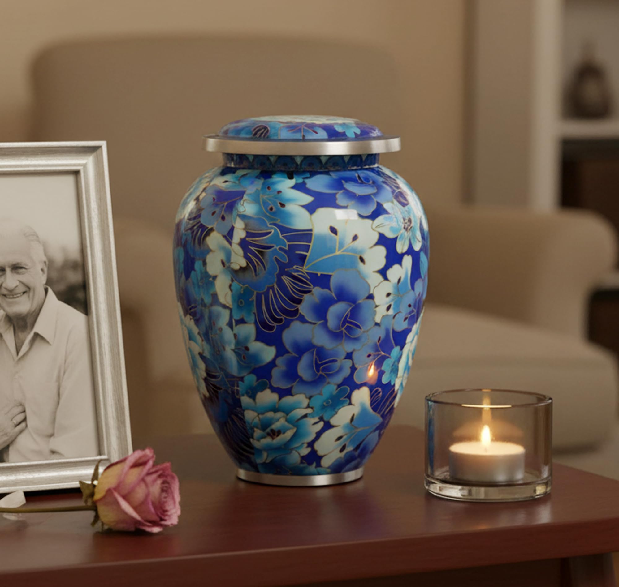 ESPLANADE Cremation Urn Memorial Container Jar Pot | Full Size Standard Urns | Metal Urns | Burial Urns (Blue)