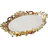 Pasiir Gold Mirror Vanity Tray, Hand Painted Decorative Jewelry Tray, Metal Makeup Tray for Vanity, Dresser, Countertop