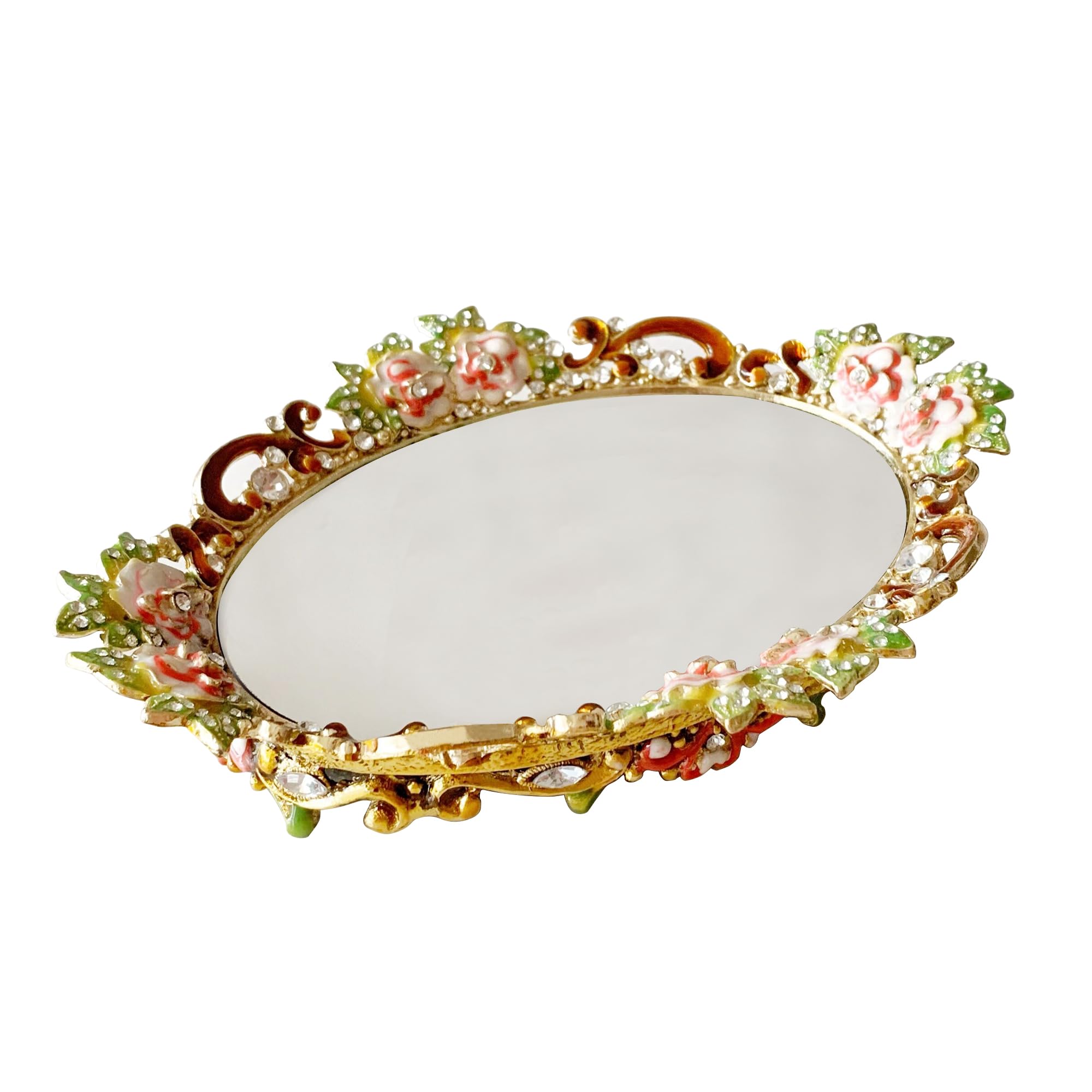 Photo 1 of Pasiir Gold Mirror Vanity Tray, Hand Painted Decorative Jewelry Tray, Metal Makeup Tray for Vanity, Dresser, Countertop