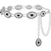 SANSTHS Western Metal Concho Belt for Women, Waist Chain Cowgirl Belt for Dresses Jeans Pants with Gold Chain