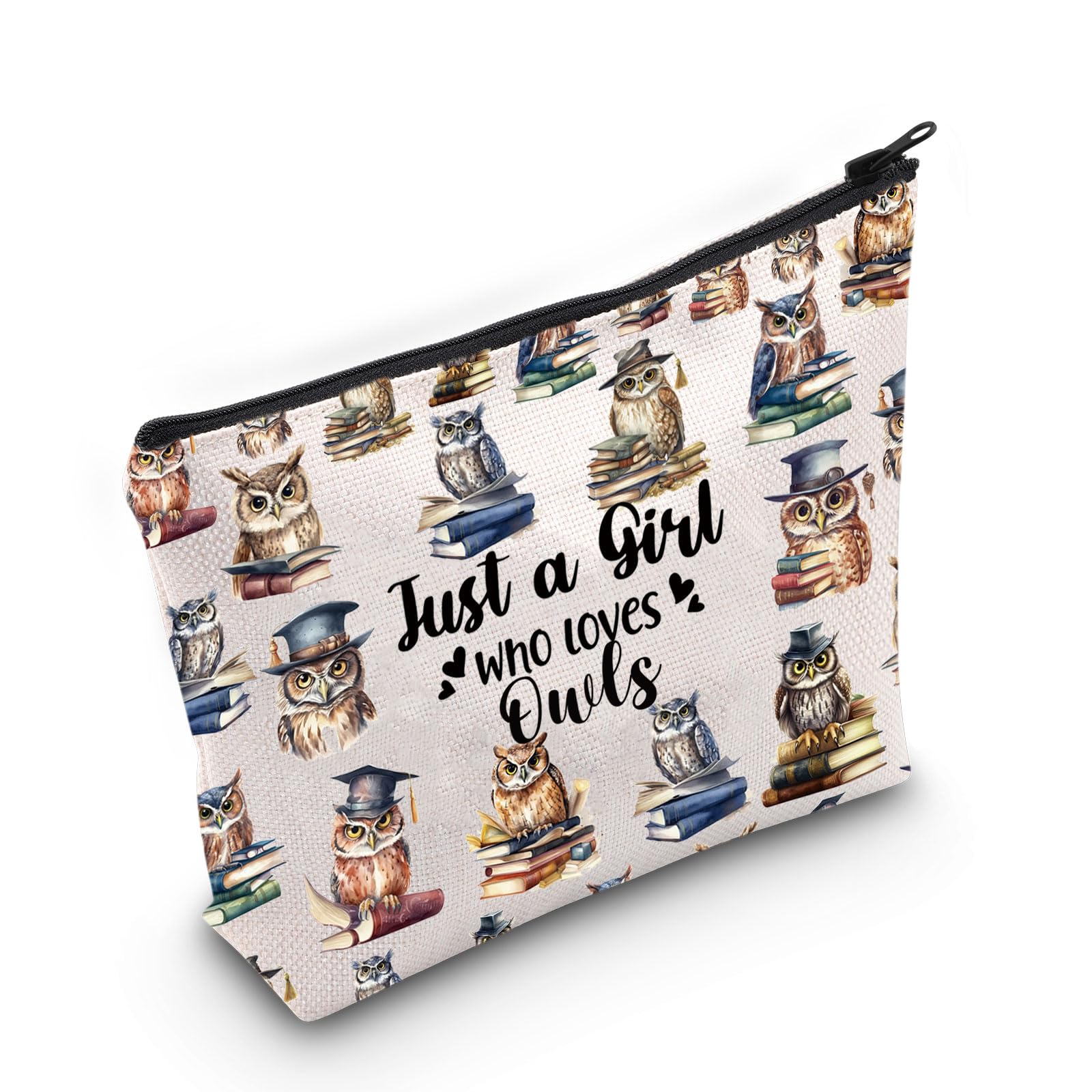 LEVLO Funny Owl Cosmetic Bag Animal Lover Gift Just A Girl Who Loves Owls Makeup Zipper Pouch Bag Owl Lover Gift For Women Girls, Owls, Makeup Bag