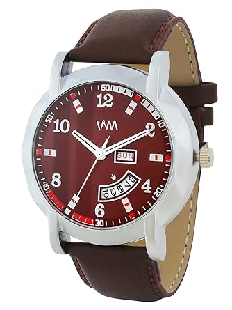 Analog Maroon Red Leather Mens Watch-072