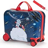 VEVOR Ride-on Luggage, 26 L Capacity, 18 Inches Tow Along Toddler Carry on Luggage with Wheels, Adjustable Shoulder Strap, Lightweight Kids Riding Suitcase for Boys &amp; Girls Aged 3+, Blue &amp; White