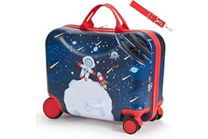 VEVOR Ride-on Luggage, 26 L Capacity, 18 Inches Tow Along Toddler Carry on Luggage with Wheels, Adjustable Shoulder Strap, Lightweight Kids Riding Suitcase for Boys & Girls Aged 3+, Blue & White