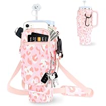 Vinanker Water Bottle Carrier Bag For Stanley Cup 40oz - With Phone Pocket & Straw Cover (Peony)