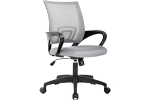 BestOffice | Ergonomic Office Chair | Mid-Back Swivel Desk Chair | Breathable Backrest & Lumbar Support | Adjustable Height | Sponge Seat | Rolling Wheels | Grey | for Adults & Women