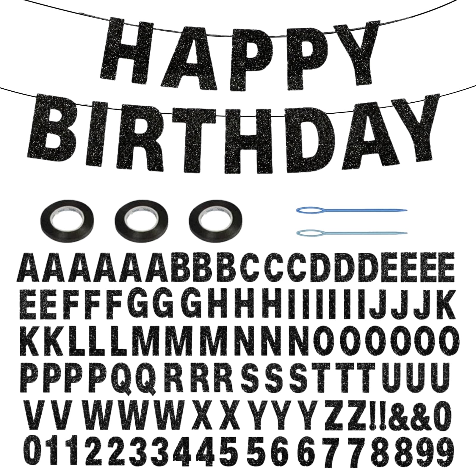 116 Custom Banners with Sparkling Letters DIY Personalized and Reusable Birthday Welcome Home Wedding Party Decoration (Black) — image 1