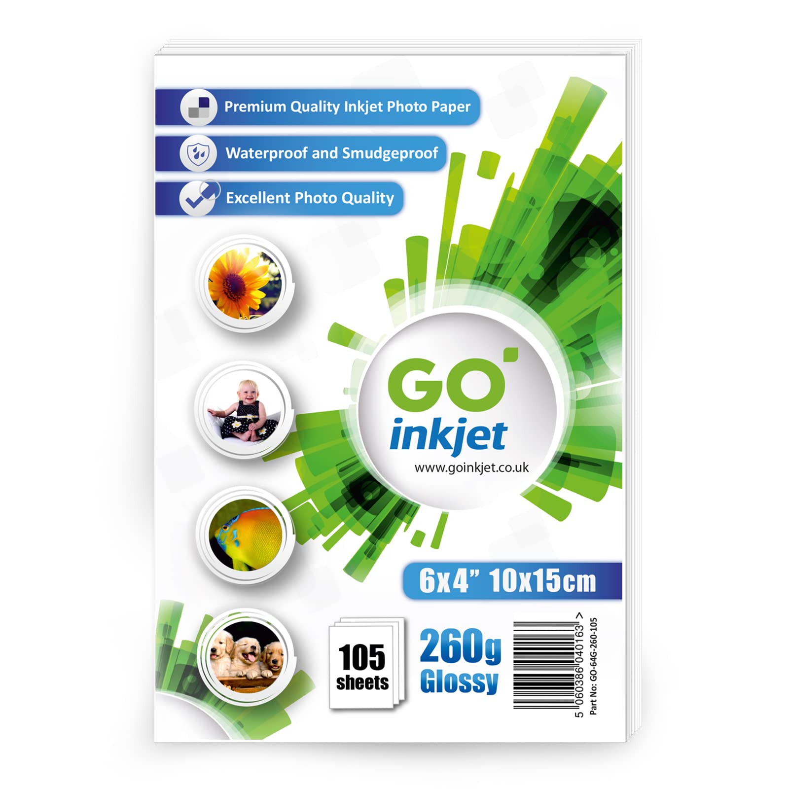 Go Inkjet Glossy Photo Paper 6x4 100 Sheets, 260 GSM for HP, Canon, Epson and Inkjet Printers to Print Photographs and Brochures