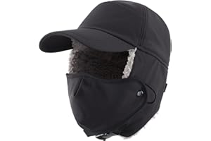 Connectyle Warm Winter Hat with Ear Flaps Mask Cold Weather Outdoor Ski Cap Water-Resistant Baseball Trapper Hat for Men