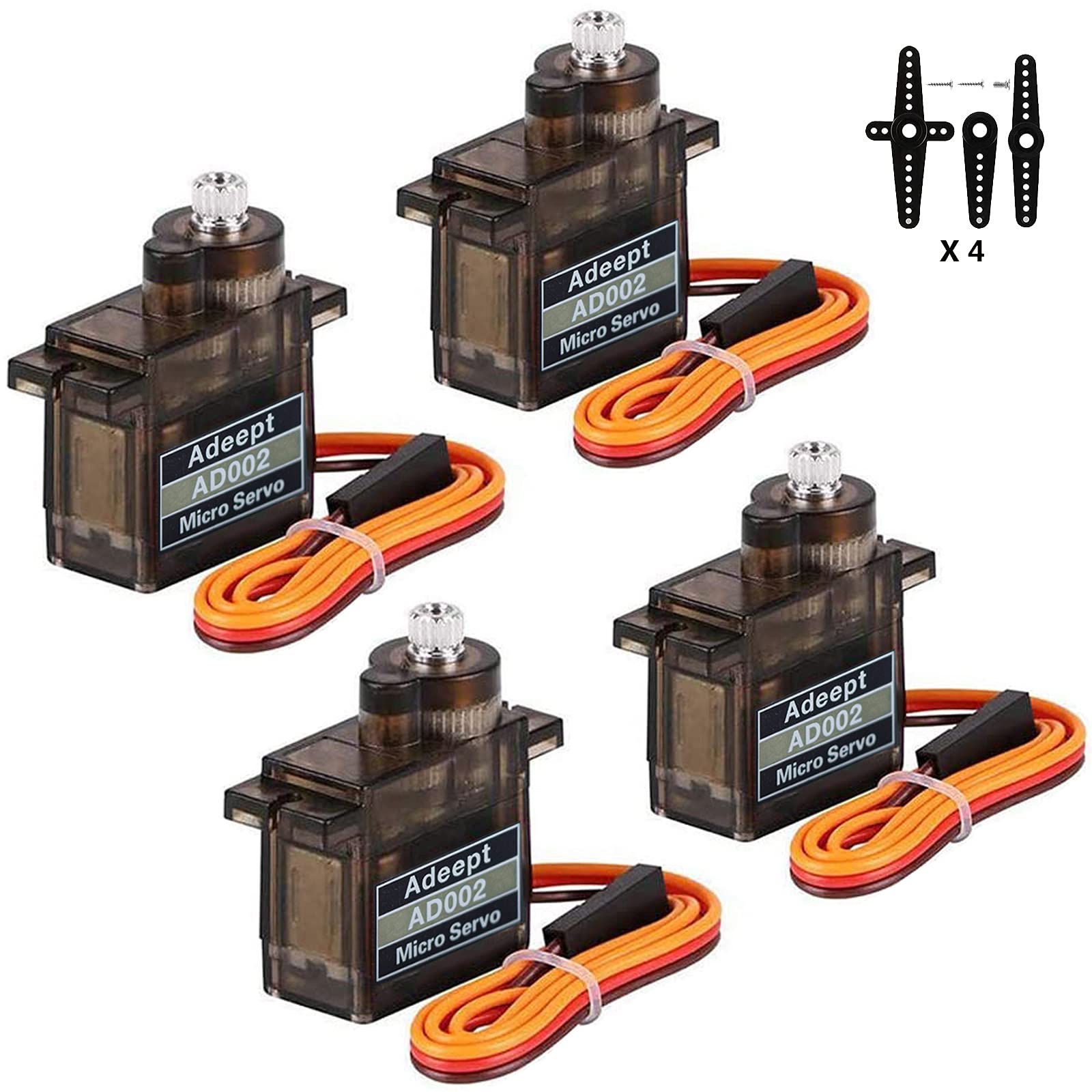 Adeept 4Pcs Micro Servo Motor Kit AD002 9G Servo Motor Metal Geared for DIY Smart Car Robot/Robotic Arm/STEM Raspberry Pi Arduino Project/Helicopter Plane Boat