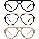 AMOMOMA 3 Pack Retro Oversized Aviator Reading Glasses for Women Men,Classic Large Reader Blue Light Computer Frame AM6111