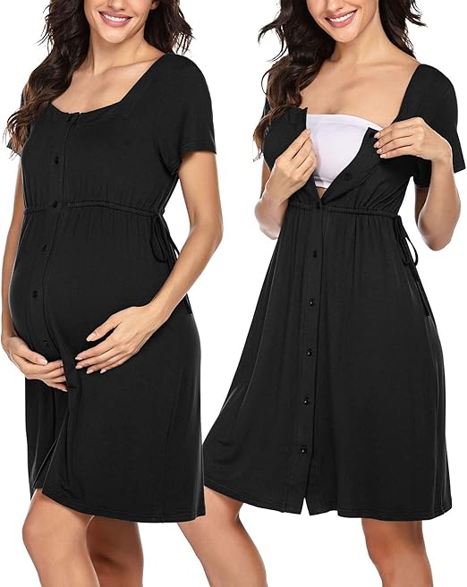 Ekouaer Women Cotton Sleepshirts Nightgown Chemise Nightdress Nursing Maternity Breastfeeding 