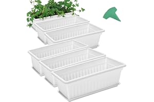 GROWNEER 6 Packs 17 Inches White Flower Window Box Plastic Vegetable Planters Long Pots with 15 Pcs Plant Labels for Outdoor 