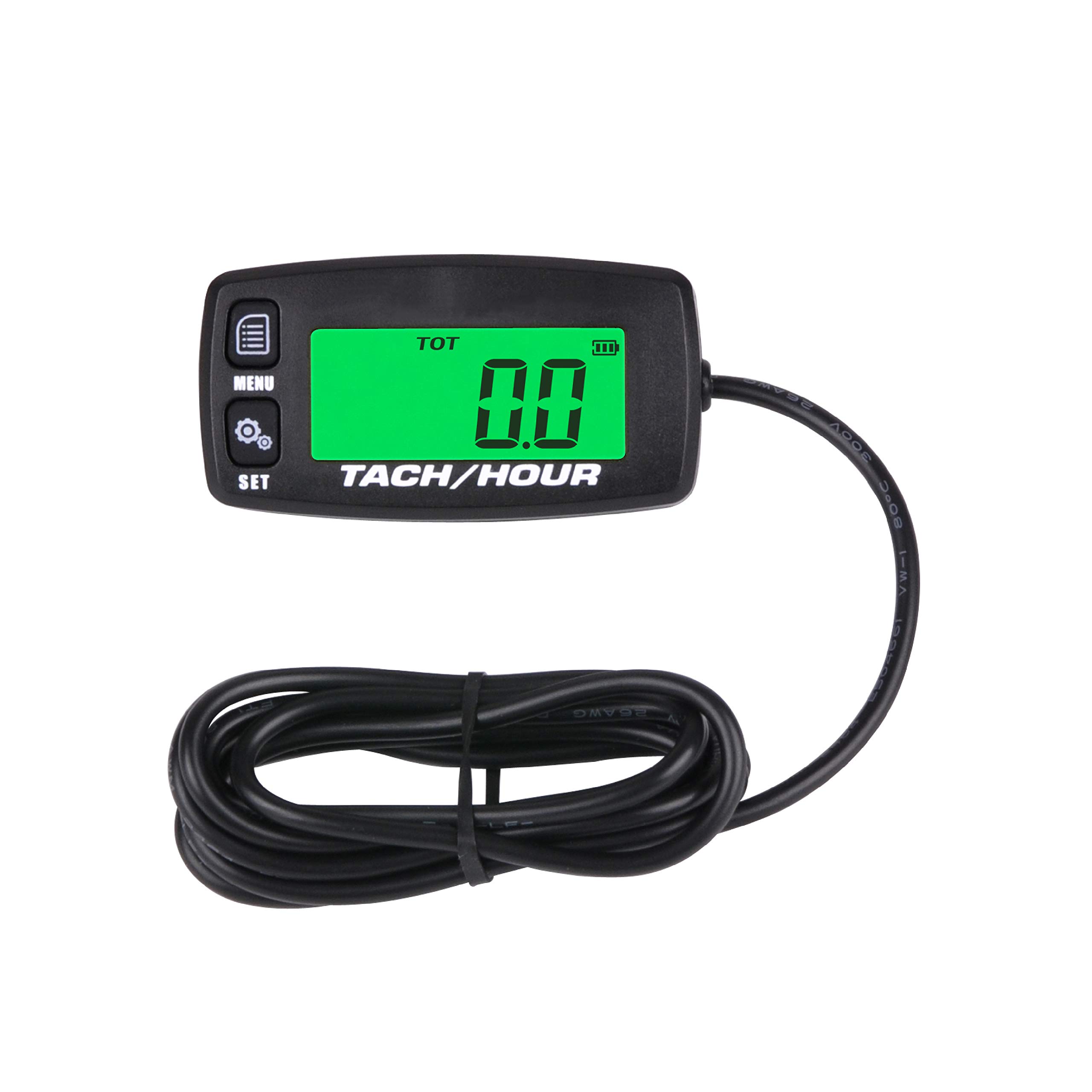 NInE-ROnG Self-Powered Tachometer Hour Meter with Maintenance Alert – 8 Modes for 2/4 Stroke Engines, IP65 Waterproof, Backlight Display, for Lawn Mower, Generator, Marine, Dirt Bike & Gas Equipment