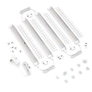 EShine White Finish 4 Panels 12 Inch LED Dimmable Under Cabinet Lighting Kit, Hand Wave Activated - Touchless Dimming Control, Cool White (6000K)