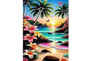 ajepon Beach Diamond Art Kits for Adults-Beach Diamond Painting Kits,Seascape 5D Diamond Painting for Adults,Gem Painting Kit Arts for Wall Home Decor Arts Craft 12x16inch