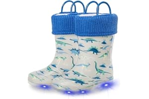 EUXTERPA Toddler Kids Light Up/Solid Color Rain Boots Waterproof Warm Fleece Lined Boots for Boys Girls Winter Snow Boots