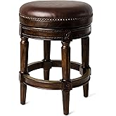 Maven Lane Pullman Backless Counter Stool, Dark Brown, 26" | Backless Swivel Stool with Footrest, Solid Wood Frame and Upholstered Seat, Perfect for Kitchen Islands and Counters