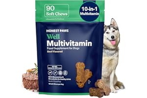 Honest Paws (90 Count) Dog Multivitamin Soft Chews with 10 Essential Vitamins - Joint, Coat, Immune, Eye & Heart Support - with Glucosamine, Chondroitin & Omega-3 - Beef Flavor