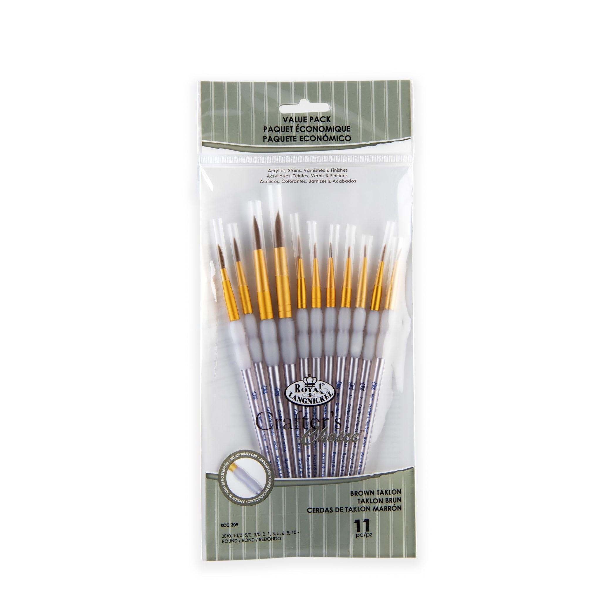 Royal and Langnickel Crafter's Choice Round Taklon Variety Brush Set - Brown (Pack of 11)