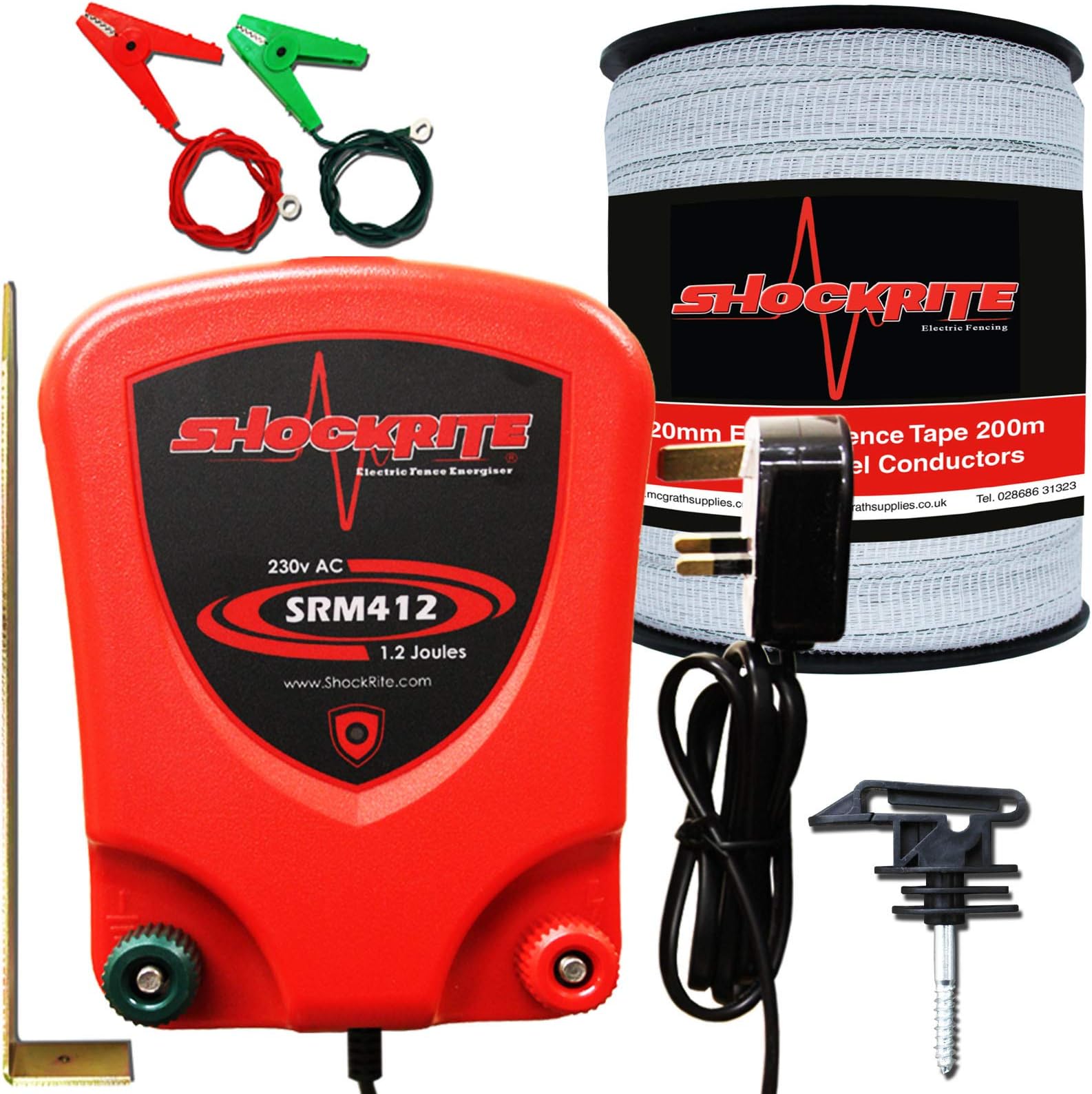 ShockRite Mains Electric Fence Energiser SRM412 1.2J 200m White Tape Kit