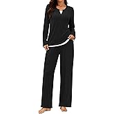 Blooming Jelly Womens Two Piece Cute Pajamas Sets Comfy 2 Piece Lounge Wear Color Block Matching Set Fall Pjs Pockets