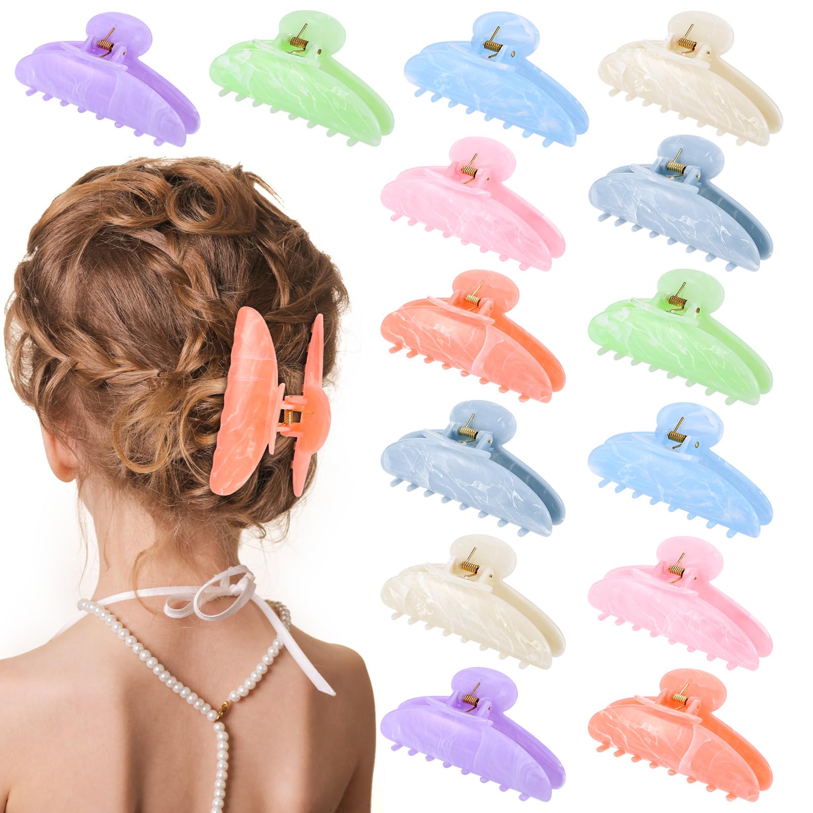 Photo 1 of 14 Pack Acrylic Hair Claw Clips Large Non-Slip Claw Clip for Thick Thin Cute Hair Clips Bulk for Women Girls Ladies Home Out Headpiece