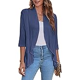 Zeagoo Women's Open Front Cardigan 3/4 Sleeve Draped Ruffles Soft Knit Sweaters S-3XL