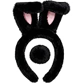 BIAOKS Easter Bunny Ears Headband and Tail Set,Plush Bunny Costume Accessories For Halloween Cosplay Party Performance