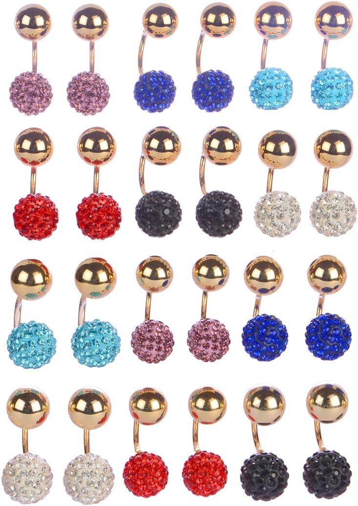 STRIPES Combo Earrings Fashion Double-Sided Assorted Colors Crystal Ball Earrings For Women/Girls (Set of 12)