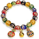 gamegalaxy Beaded Bracelet Handcrafted Elastic String Liuli Glass Bracelet with Lucky Charms Vintage Luxury Gift for Women