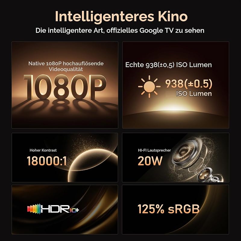 Google TV Smart Beamer mit Netflix, 938 ISO, 4K-Decoding, Hi-Res Audio — Foto 4 von 8