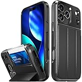 VENA vCommute for iPhone 17 Pro Max Wallet Case, [Military Grade Drop Protection] Flip Leather Cover Slot Card Holder with Kickstand - Black