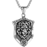 HZMAN Lion Head Necklace for Men Stainless Steel Gothic Retro Lion Shield Pendant Necklace Jewelry Gift