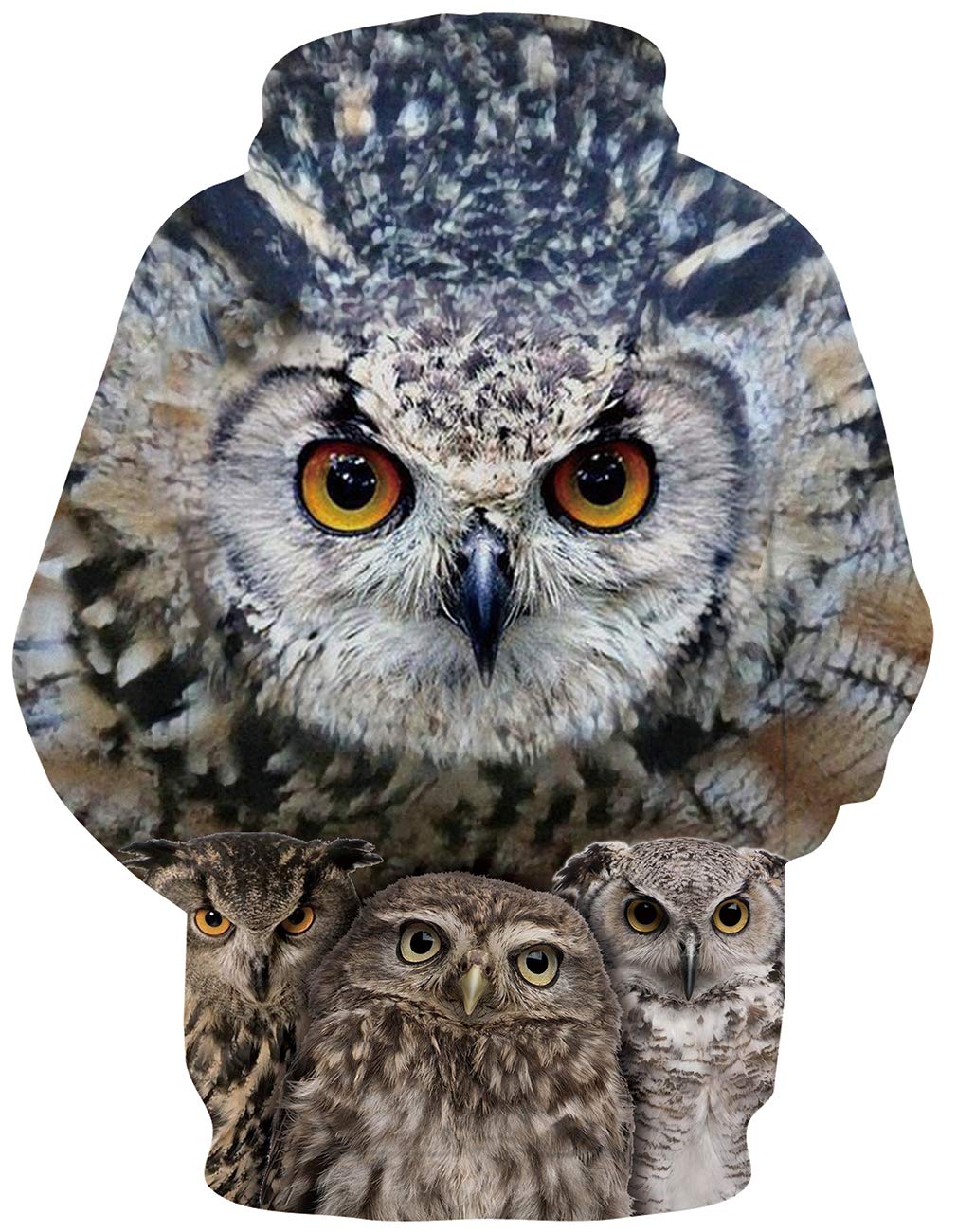 RAISEVERN Unisex Paar tragen Digitale Eulen 3D gedruckt Hooded Sweatshirt Casual Pullover Hoodies mit großer Tasche braun
