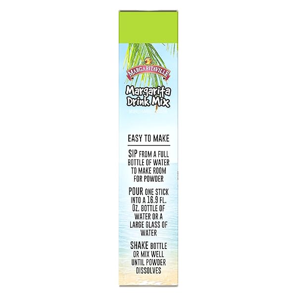 MARGARITAVILLE, SINGLES TO GO WATER DRINK MIX FLAVORED NONALCOHOLIC POWDER STICKS 6 COUNT, MARGARITA, 0.55 OUNCE
