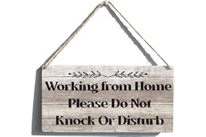 Qious Funny Working from Home Signs Gift Farmhouse Please Do Not Knock Or Disturb Wooden Hanging Sign Rustic Wall Art Home Decoration 12 x 6 Inches