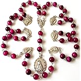 elegantmedical HANDMADE RARE RED Tiger Eye Jade Beads SEVEN 7 SORROWS MARY Rosary Necklace Catholic GIFTS