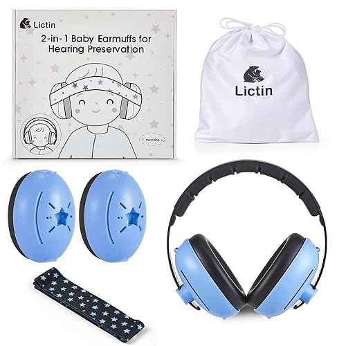 Lictin 2-in-1 Baby Earmuffs Noise Protection, Infant Noise Cancelling Headphones, Adjustable Baby Ear Protection, Star Noise Reduction Earmuffs for Babies and Toddlers up to 4 Years