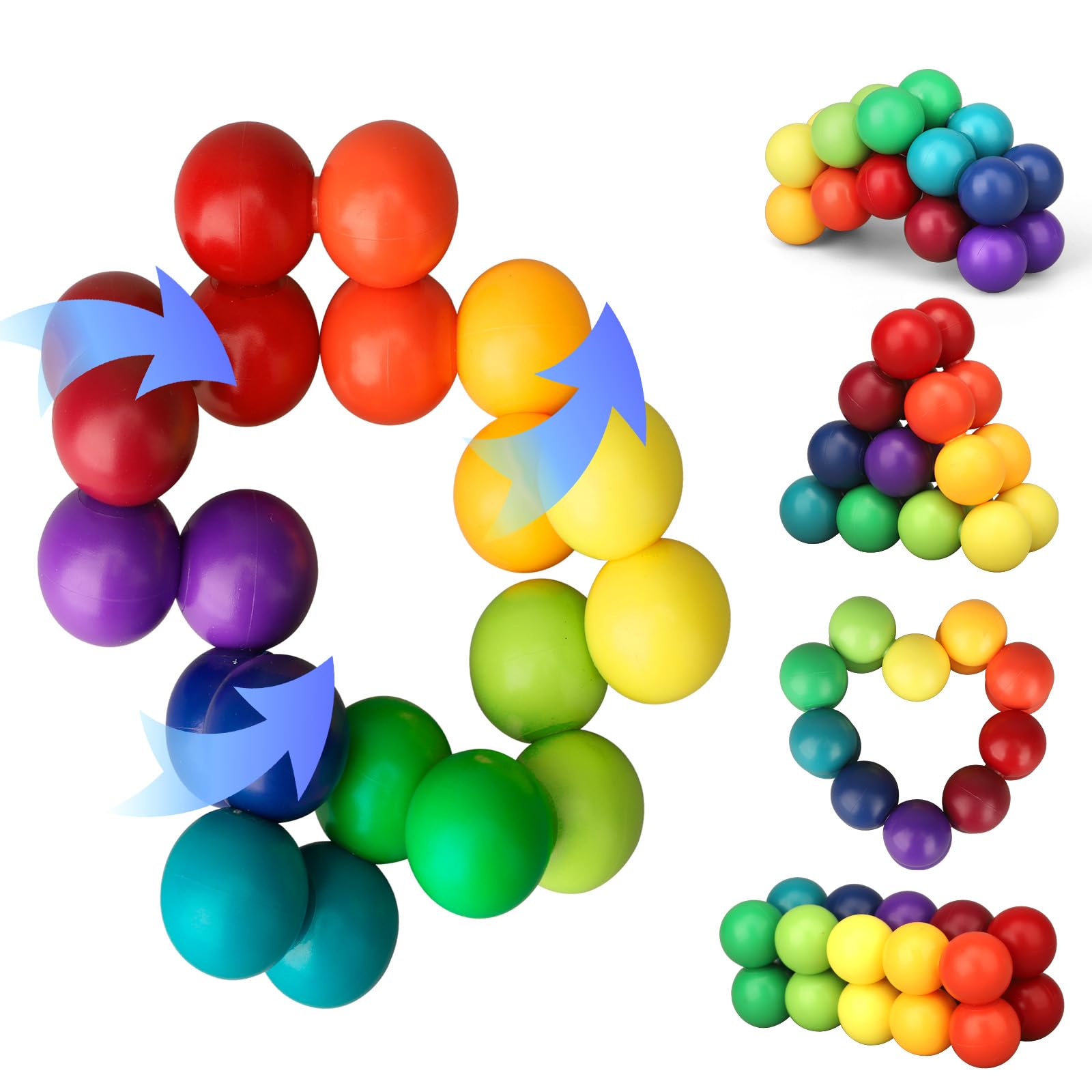 Photo 1 of 3 PCS Colorful Ball Fidget Ring Toy for Kids Toddlers, Fidget Chain Airplane Car Travel Trip for Age 3-8, Rainbow DIY Sensory Puzzle Toy for Easter Eggs Basket Stuffer Gifts