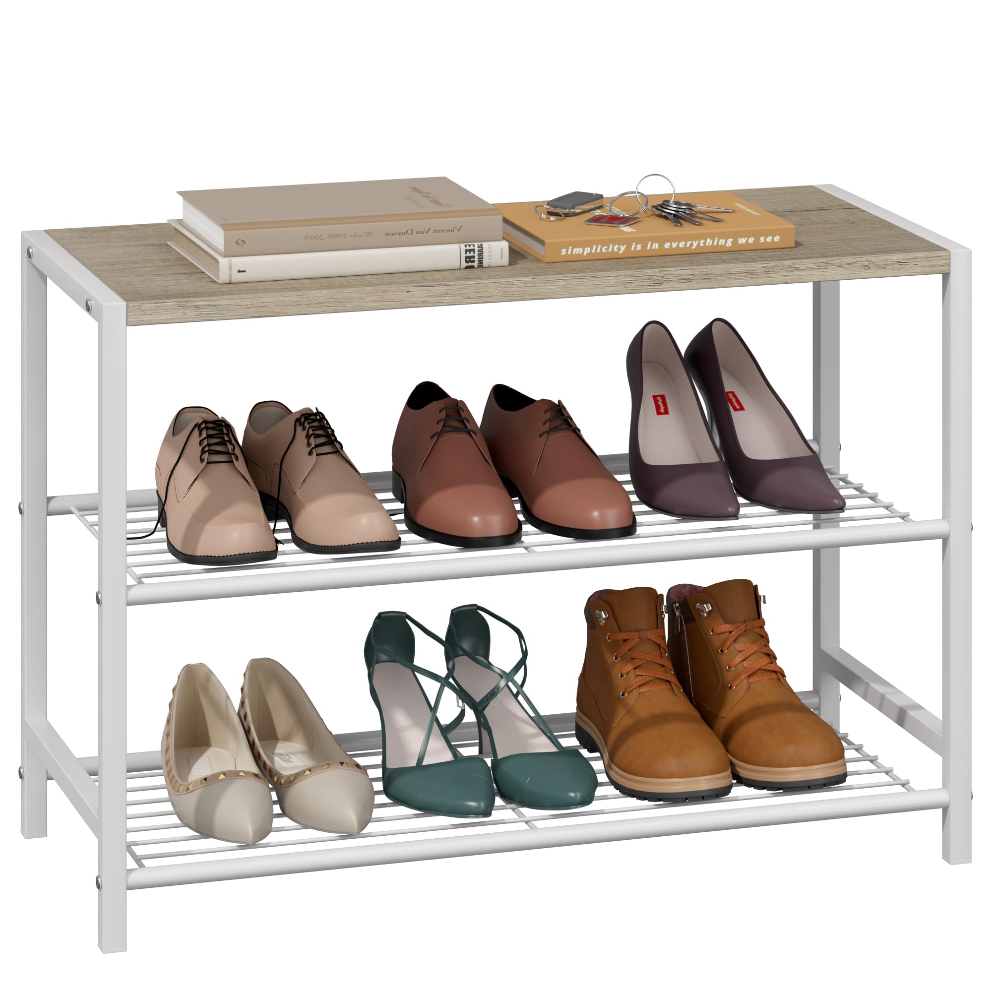 Photo 1 of Yusong Shoe Rack Organizer, 3 Tier Industrial Shoe Storage Shelf for Closet Entryway, Narrow Sturdy Metal Shoe Shelves, White