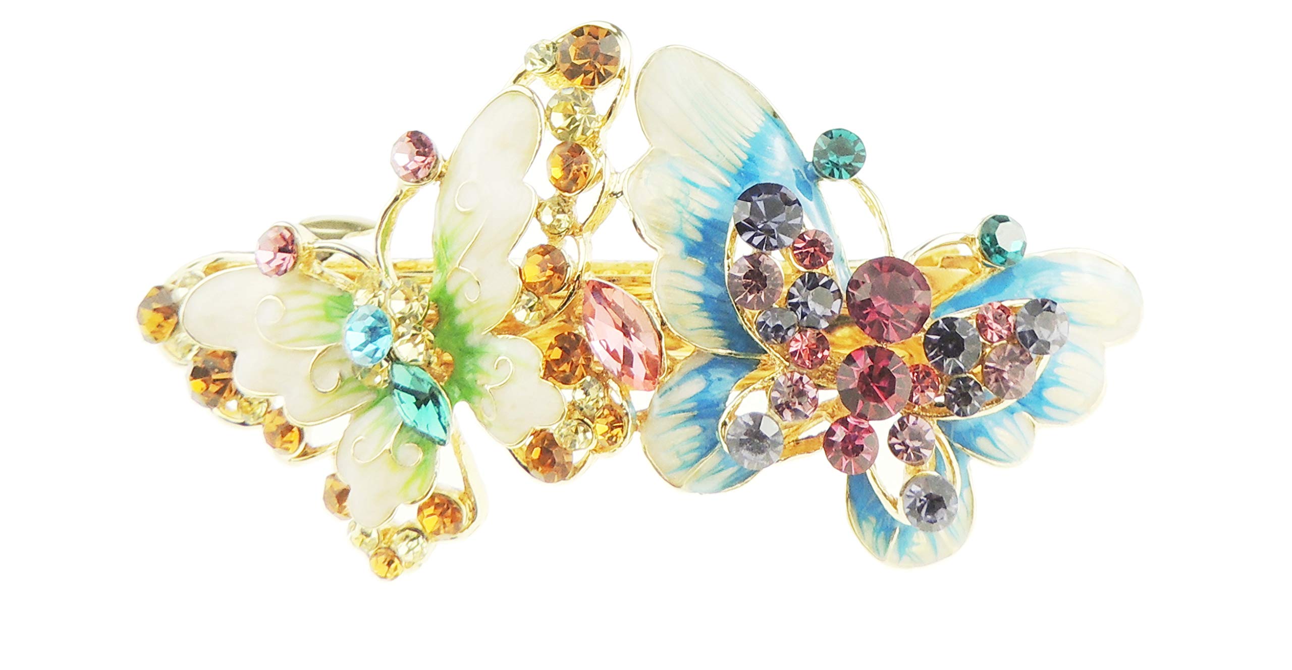 Womens Painted Enamel & Diamante Stone Wedding Birthday Party Bridal Wedding Ponytail Fine Hair Accessories Occasion Barrette Hairpin Grip French Spring Clip Vintage Look Butterfly Pair (Multi)