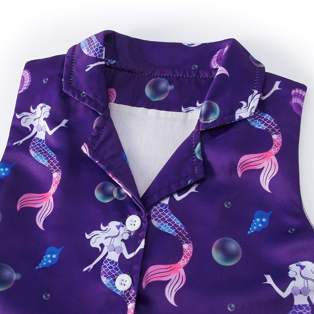 RAISEVERN 10-12Years Girls Vintage Retro High Waist Skirt Sleeveless Evening Dresses Casual Cocktail Swing Dress for Dayliy Life Pink Purple